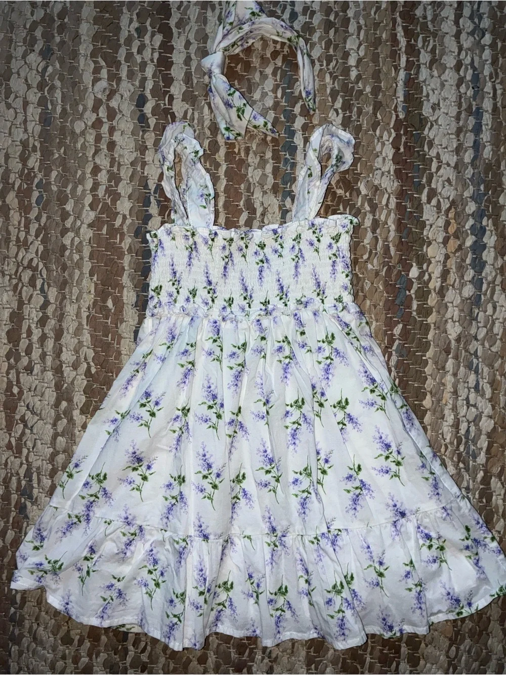 Janie and Jack White Dress with Lavender Floral Print and Headband